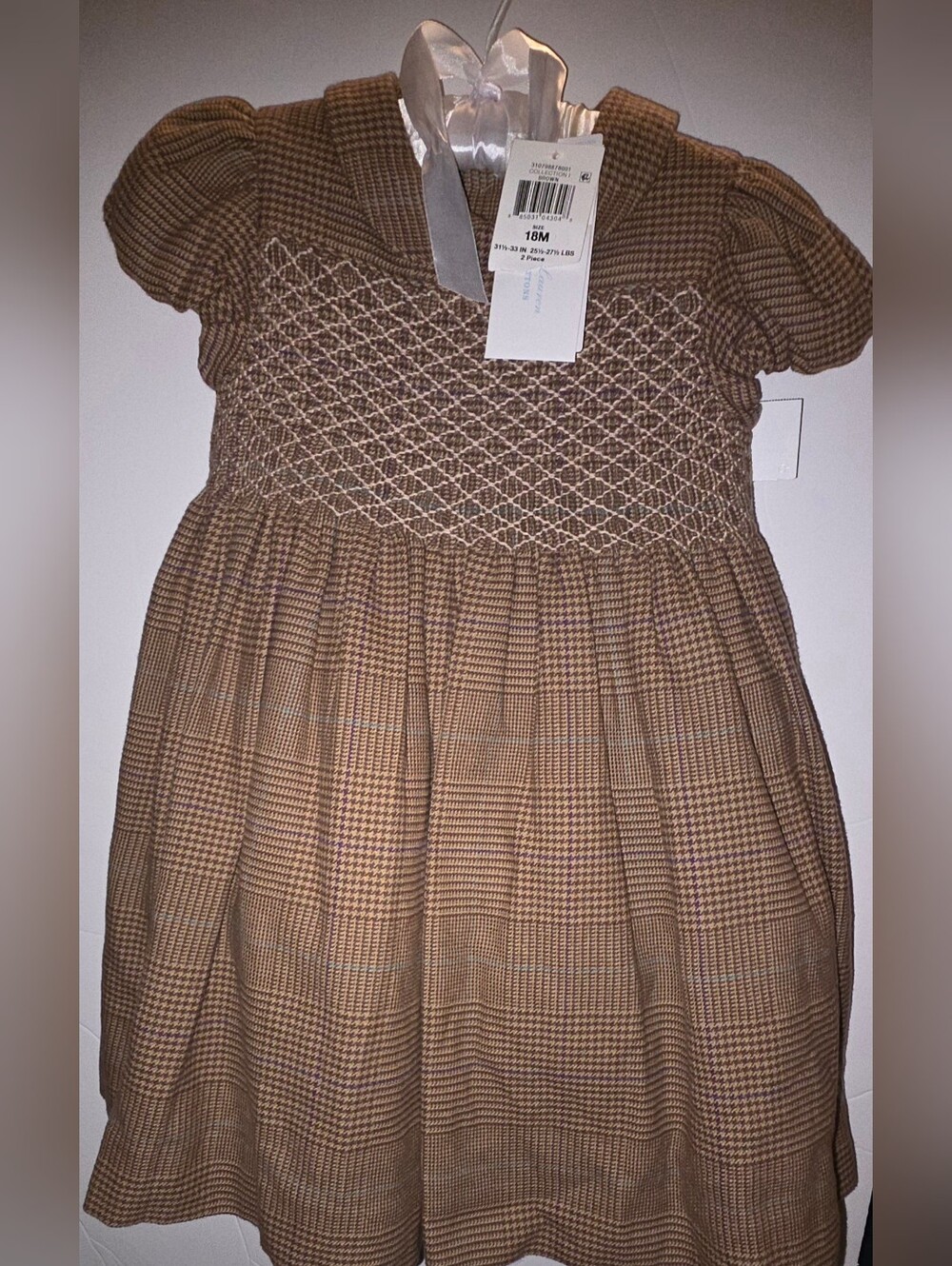 Ralph Lauren Classic Brown Plaid Smocked Front Girls Dress Size 18 Months - Picture 2 of 8